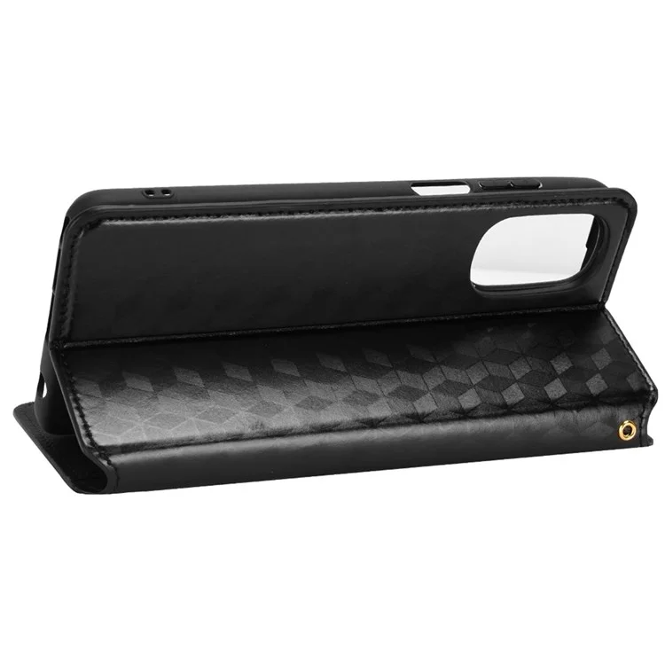 For Motorola Moto G Stylus 4G (2022) Anti-drop Magnetic Absorption Imprinting Rhombus Pattern PU Leather Case Cover with Stand Wallet - Black