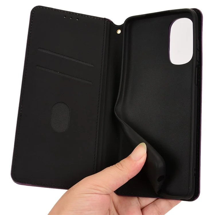 For Motorola Moto G Stylus 4G (2022) Anti-drop Magnetic Absorption Imprinting Rhombus Pattern PU Leather Case Cover with Stand Wallet - Black