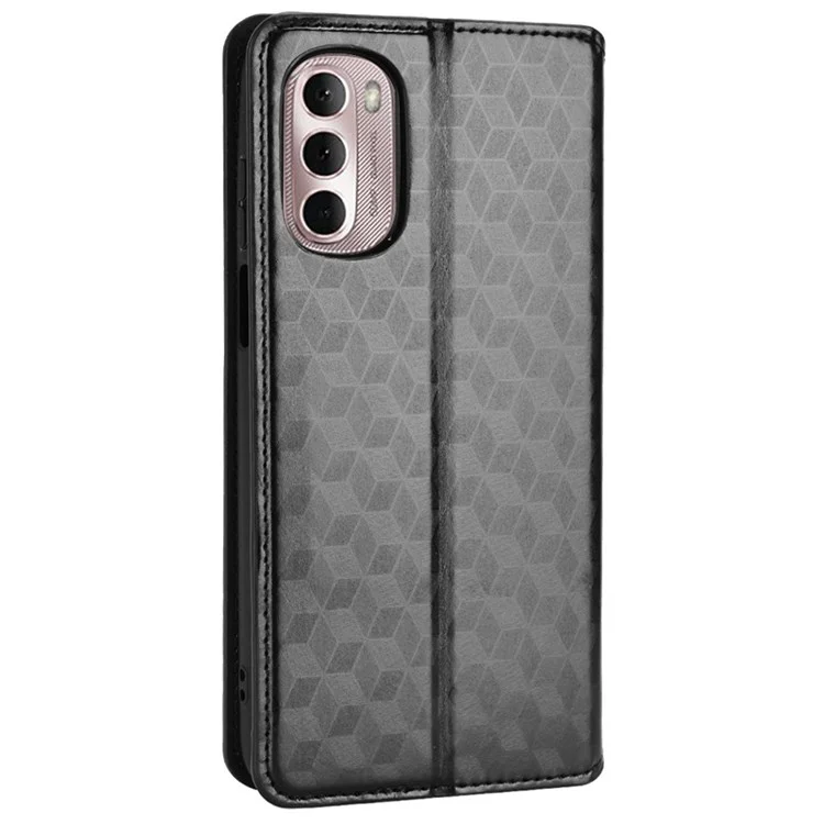 For Motorola Moto G Stylus 4G (2022) Anti-drop Magnetic Absorption Imprinting Rhombus Pattern PU Leather Case Cover with Stand Wallet - Black