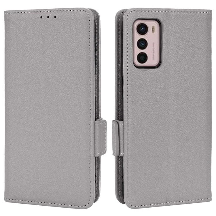 Para Motorola Moto G42 4G PU Leather Litchi Textura Caixa de Textura Anti-arranhão Stand Polícia de Mão Magnética Tampa - Cinza