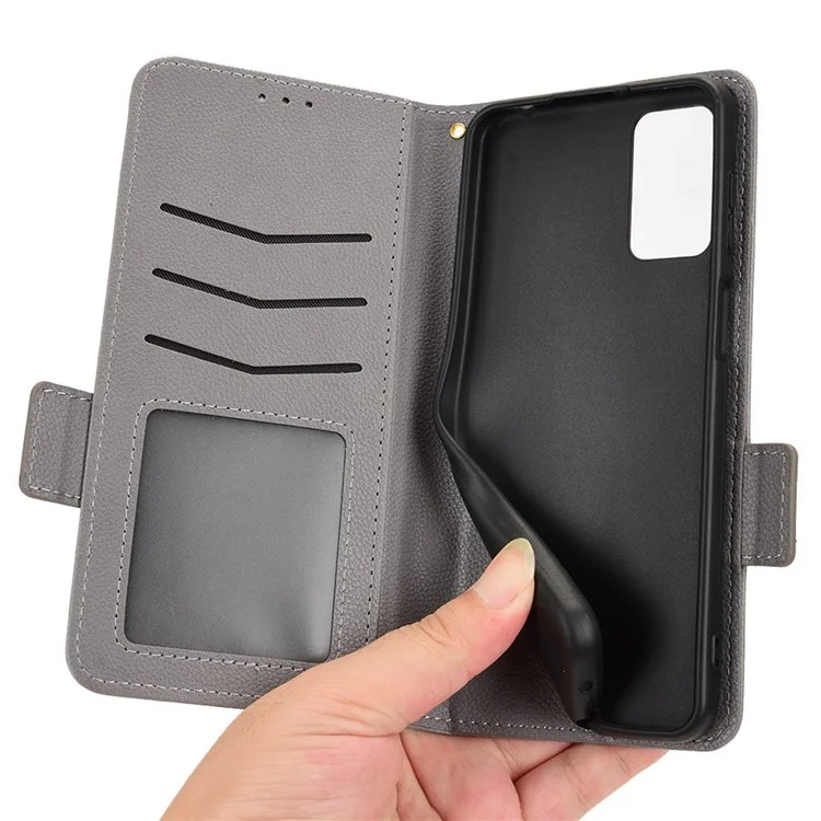 Para Motorola Moto G42 4G PU Leather Litchi Textura Caixa de Textura Anti-arranhão Stand Polícia de Mão Magnética Tampa - Cinza