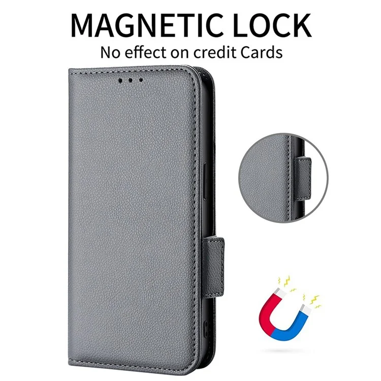Para Motorola Moto G42 4G PU Leather Litchi Textura Caixa de Textura Anti-arranhão Stand Polícia de Mão Magnética Tampa - Cinza