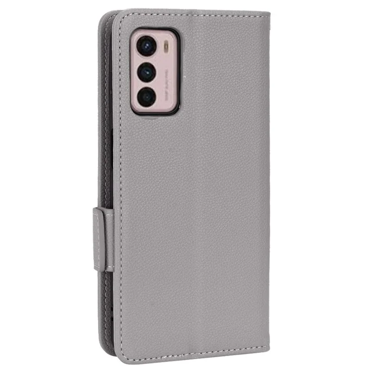 Para Motorola Moto G42 4G PU Leather Litchi Textura Caixa de Textura Anti-arranhão Stand Polícia de Mão Magnética Tampa - Cinza