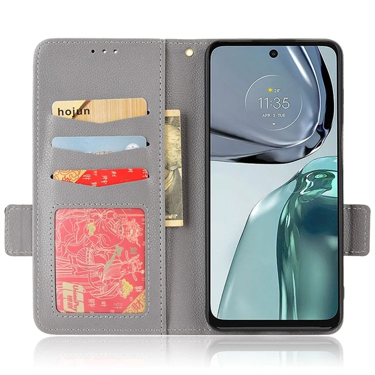 Für Motorola Moto G62 5G Full Deckung PU Leder Litchi Texture Phone Hülle Ballet Wallet Magnetic Claspe Abdeckung - Grau