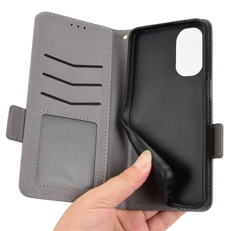 Für Motorola Moto G62 5G Full Deckung PU Leder Litchi Texture Phone Hülle Ballet Wallet Magnetic Claspe Abdeckung - Grau