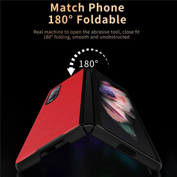 Pour Samsung Galaxy Z Fold4 5G Anti-drop Cross Texture Phone Case Rubberized PU Leather Coated PC Wear-resistant Phone Cover Shell - Noir