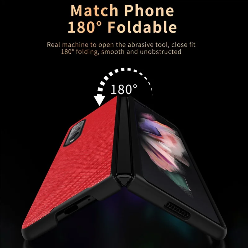 For Samsung Galaxy Z Fold4 5G Anti-drop Cross Texture Phone Case Rubberized PU Leather Coated PC Wear-resistant Phone Cover Shell - Sapphire