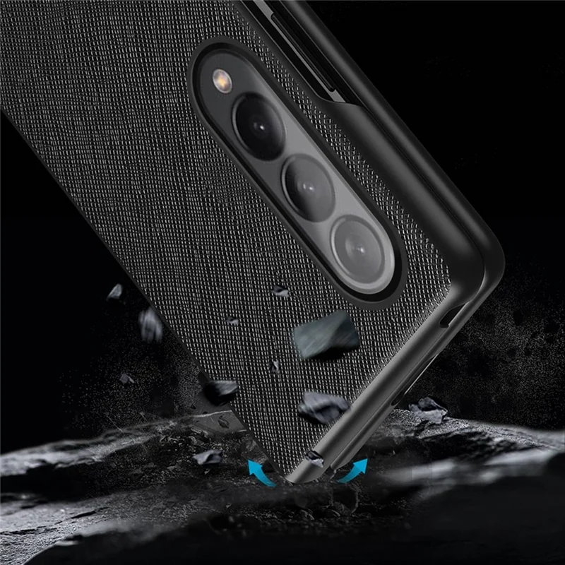 For Samsung Galaxy Z Fold4 5G Anti-drop Cross Texture Phone Case Rubberized PU Leather Coated PC Wear-resistant Phone Cover Shell - Sapphire