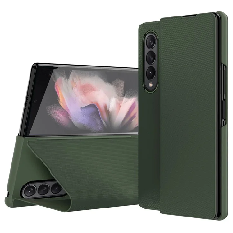 Pour Samsung Galaxy Z Fold4 5G Kevlar Texture PU le Cuir Stand Couvercle de Téléphone Flio Flio de Clôture - Vert