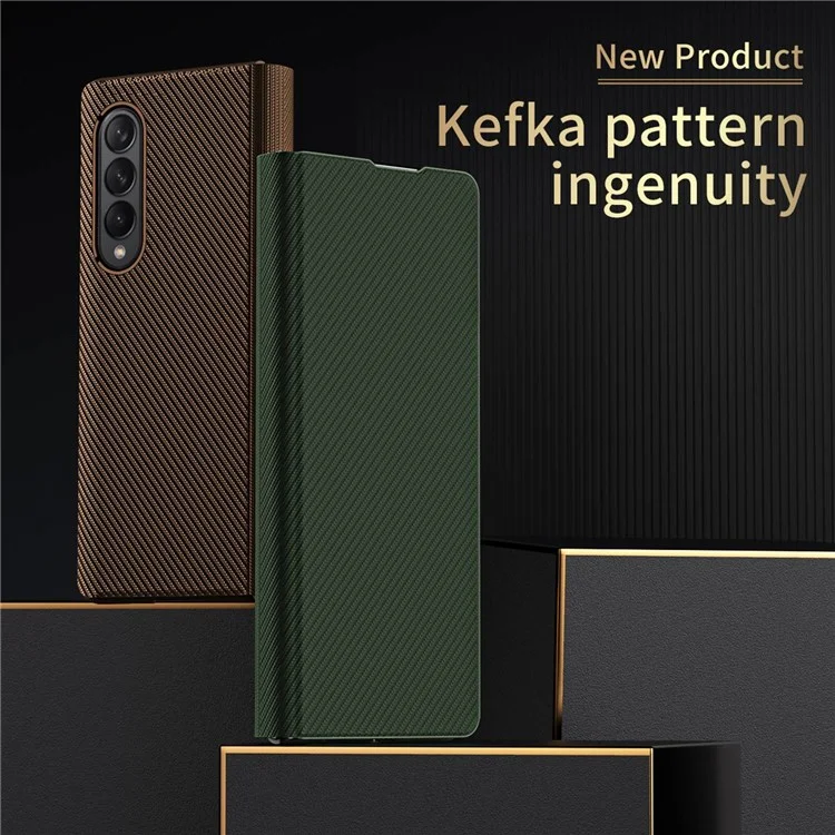 For Samsung Galaxy Z Fold4 5G Kevlar Texture PU Leather Stand Case Magnetic Auto-closure Folio Flip Phone Cover - Green