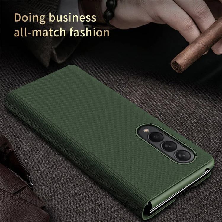 Pour Samsung Galaxy Z Fold4 5G Kevlar Texture PU le Cuir Stand Couvercle de Téléphone Flio Flio de Clôture - Vert