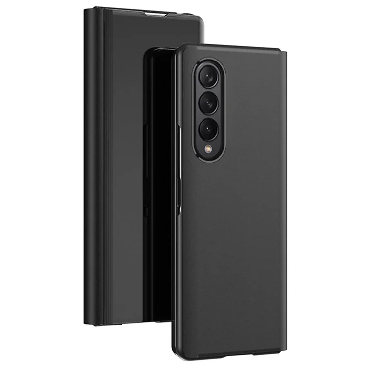 Pour Samsung Galaxy Z Fold4 5G Vieux Vieux PU Cuir PU Miroir de Support Pliant Électropullant Protecteur du Couvercle du Téléphone - le Noir