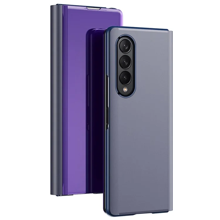 Чехол-книжка из ПУ-кожи с окном для Samsung Galaxy Z Fold4 5G, зеркальная поверхность, откидная подставка, защитный чехол - фиолетовый