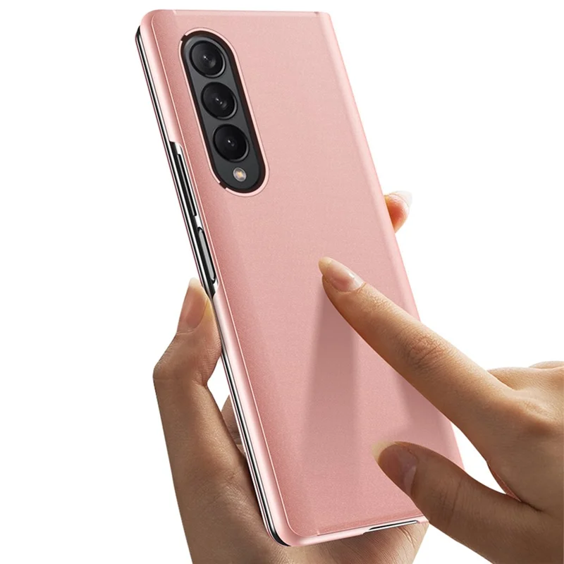 For Samsung Galaxy Z Fold4 5G View Window PU Leather Case Foldable Stand Mirror Electroplating Phone Cover Protector - Silver