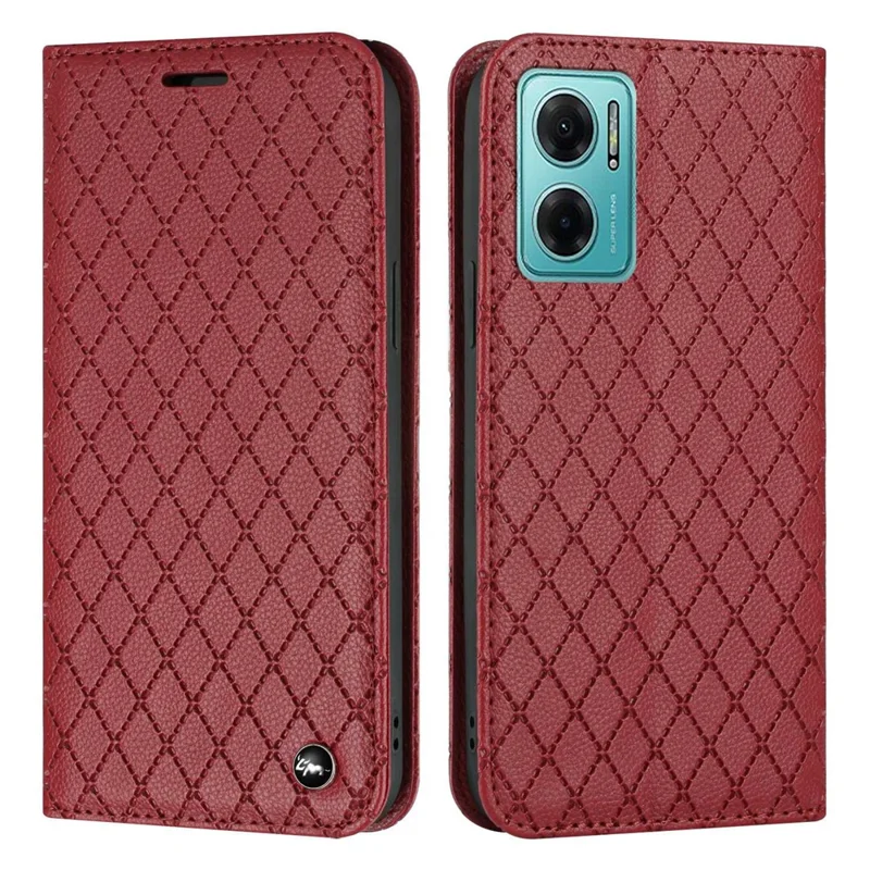 For Xiaomi Redmi 10 5G / Note 11E 5G / Redmi 10 Prime+ 5G Anti-scratch Litchi Texture Wallet Case Folio Flip Cover Rhombus Pattern PU Leather Stand - Red