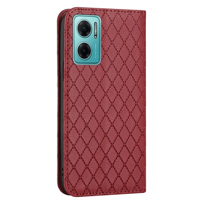 For Xiaomi Redmi 10 5G / Note 11E 5G / Redmi 10 Prime+ 5G Anti-scratch Litchi Texture Wallet Case Folio Flip Cover Rhombus Pattern PU Leather Stand - Red