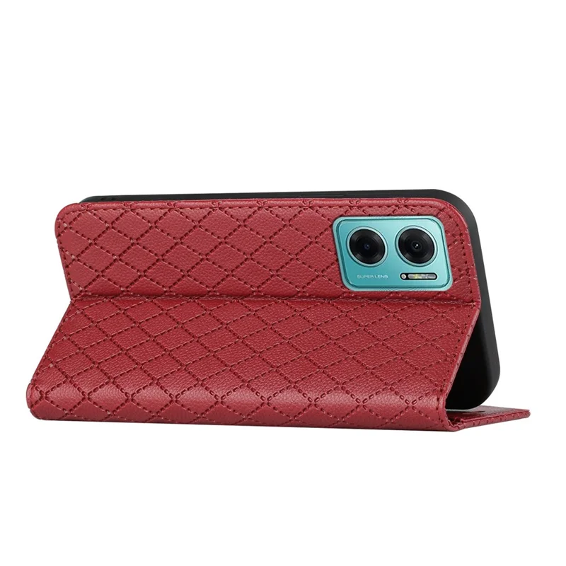 For Xiaomi Redmi 10 5G / Note 11E 5G / Redmi 10 Prime+ 5G Anti-scratch Litchi Texture Wallet Case Folio Flip Cover Rhombus Pattern PU Leather Stand - Red