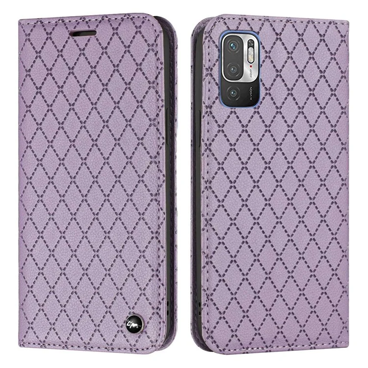 For Xiaomi Redmi Note 10T 5G / Note 10 5G / Poco M3 Pro 5G / 4G Folio Flip Phone Case with Rhombus Pattern PU Leather Wallet Cover with Stand - Purple
