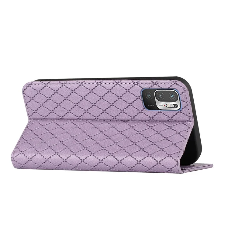For Xiaomi Redmi Note 10T 5G / Note 10 5G / Poco M3 Pro 5G / 4G Folio Flip Phone Case with Rhombus Pattern PU Leather Wallet Cover with Stand - Purple