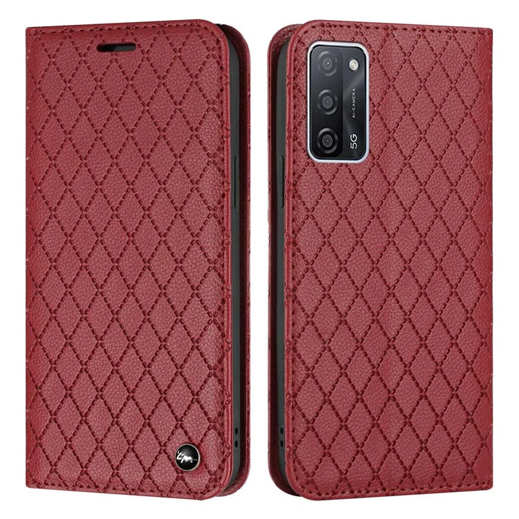 Para o Oppo A55 5G / A53s 5G / A54 4G / A16 / A54s / A56 5G / A16s / Realme V11 5g Litchi Texture Shouation Caso Rhombus Padrão da Carteira da Carteira Tampa do Telefone - Vermelho
