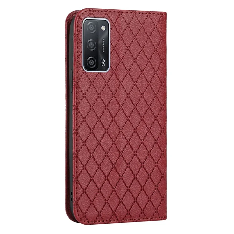 Para o Oppo A55 5G / A53s 5G / A54 4G / A16 / A54s / A56 5G / A16s / Realme V11 5g Litchi Texture Shouation Caso Rhombus Padrão da Carteira da Carteira Tampa do Telefone - Vermelho