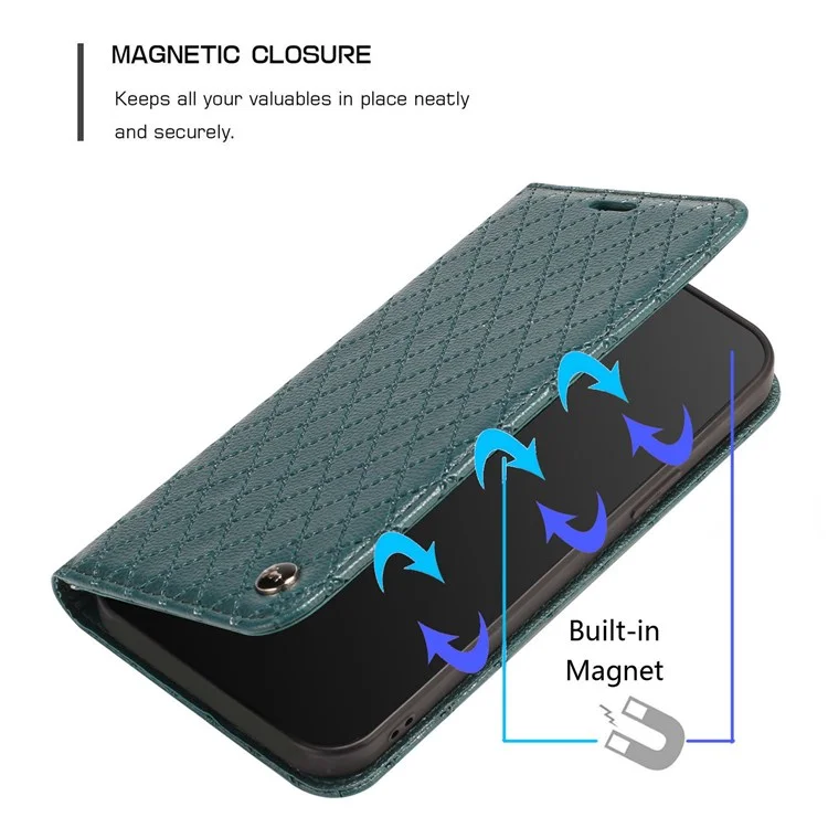 Para o Oppo A94 / A94 5G / A95 5G / F19 Pro+ 5g / Reno5 Z / F19 Pro / Reno5 F / Reno5 Lite Carteira Stand pu Caso de Couro Litchi Textura Rhombus Padrão de Cobertura do Telefone - Verde