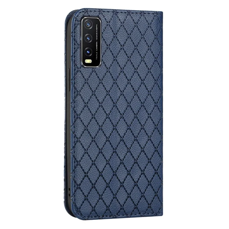 For vivo Y30 /  Y20 / Y20i / Y20s / iQOO U1x / Y20G / Y20 2021 / Y11s / Y12a / Y12s 2021 / Y30g / Y20A Shockproof Flip Wallet Case with Rhombus Pattern - Blue