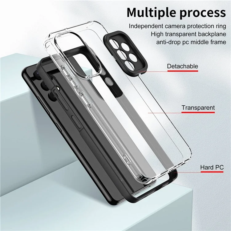 For Samsung Galaxy A23 5G (Global Version) / 4G Transparent Non-slip Anti-fall TPU Phone Case with Colorful Frame Wear-resistant Phone Shell - Black