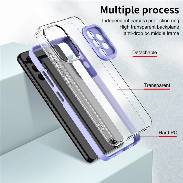 Per Samsung Galaxy A23 5G (Versione Globale) / 4G Trasparente Anti-scivolo Anti-caduta Custodia Telefonica in TPU con Cornice Colorata Resistente all'Usura - Viola