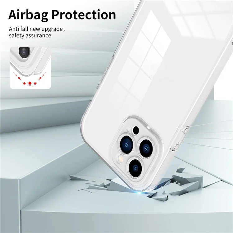 For iPhone 13 Pro 6.1 inch Shockproof Clear Mobile Phone TPU Case with Airbag Protection Colorful Frame Anti-fall Phone Cover - White