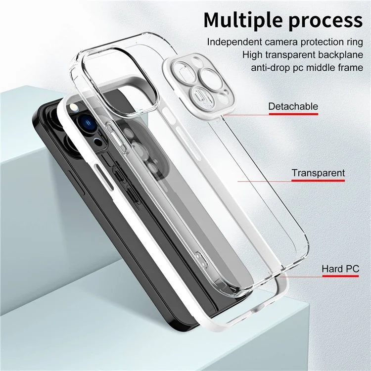 For iPhone 13 Pro 6.1 inch Shockproof Clear Mobile Phone TPU Case with Airbag Protection Colorful Frame Anti-fall Phone Cover - White