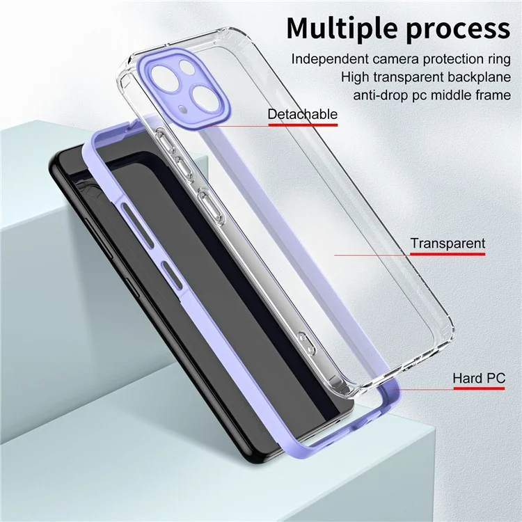Для Iphone 13 6,1 Дюйма Shock-roness Mobile Phone Case Case Precise Cutouts Прозрачный Телефон Прозрачного Телефона - Пурпурный