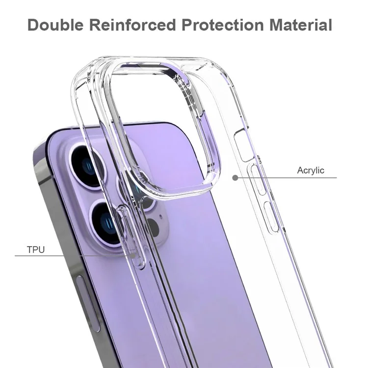 Pour Iphone 14 Pro Max 6,7 Pouces de Protection Anti-rayure Case de Téléphone Dur Acrylique Dos + Couvercle de Cadre TPU Doux - Transparent