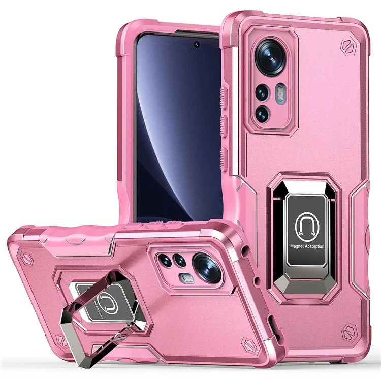 Freisprechansichtes Kickstand-telefongehäuse Für Xiaomi 12 Pro 5g / 12s Pro 5g / 12 Pro (abmessung) 5G, Anti-kratzer-hard-pc-weiche Tpu-hybrid-telefon Shell - Rosa