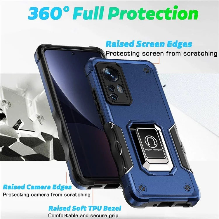 For Xiaomi 12 5G  /  12S 5G  /  12X 5G Anti-fingerprint Hard PC Soft TPU Hybrid Phone Case Holder Kickstand Phone Covering Shell - Mint Green