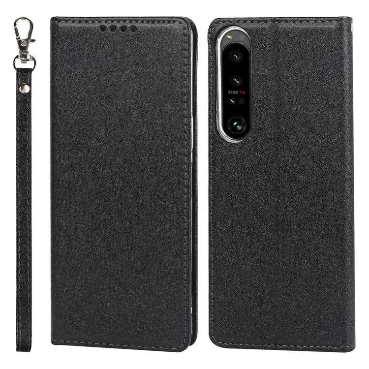 Pour Sony Xperia 1 IV 5G Apport de Texture de Texture de Tempre de Sille PU Soil - le Noir