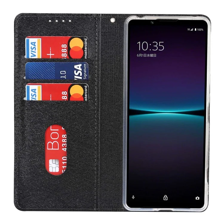 Pour Sony Xperia 1 IV 5G Apport de Texture de Texture de Tempre de Sille PU Soil - le Noir