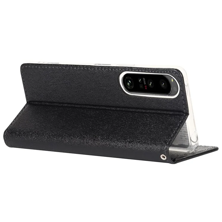 Pour Sony Xperia 1 IV 5G Apport de Texture de Texture de Tempre de Sille PU Soil - le Noir