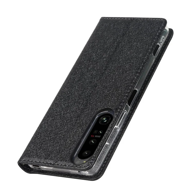 Pour Sony Xperia 1 IV 5G Apport de Texture de Texture de Tempre de Sille PU Soil - le Noir