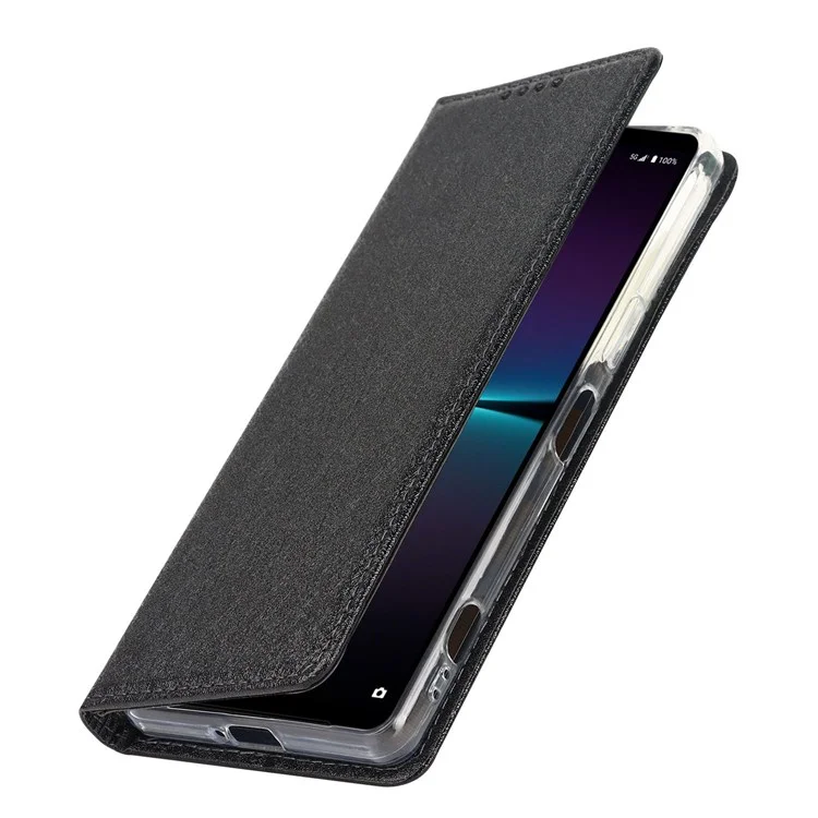 Pour Sony Xperia 1 IV 5G Apport de Texture de Texture de Tempre de Sille PU Soil - le Noir