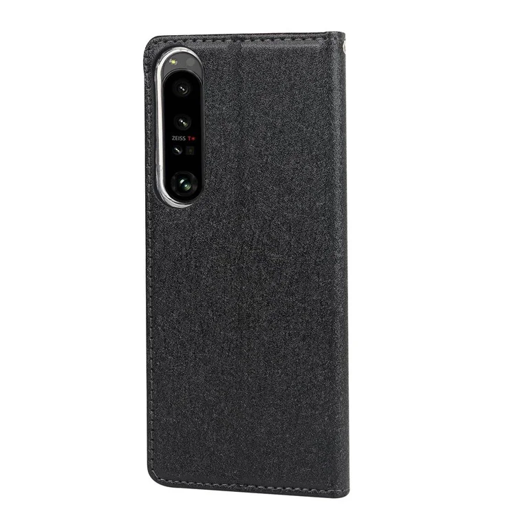 Pour Sony Xperia 1 IV 5G Apport de Texture de Texture de Tempre de Sille PU Soil - le Noir
