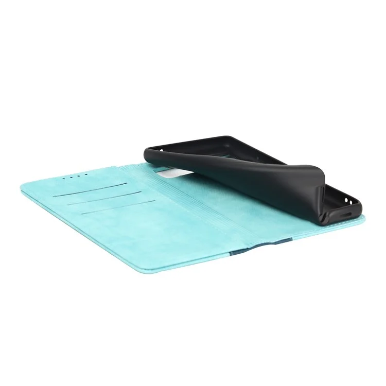 Bi-color Splicing Phone Case for Google Pixel 6a, Magnetic Auto-absorbed PU Leather Wallet Stand Flip Cover - Light Blue / Dark Blue