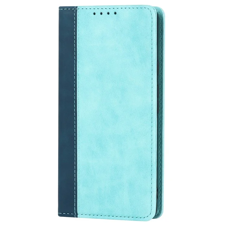Bi-color Splicing Phone Case for Google Pixel 6a, Magnetic Auto-absorbed PU Leather Wallet Stand Flip Cover - Light Blue / Dark Blue