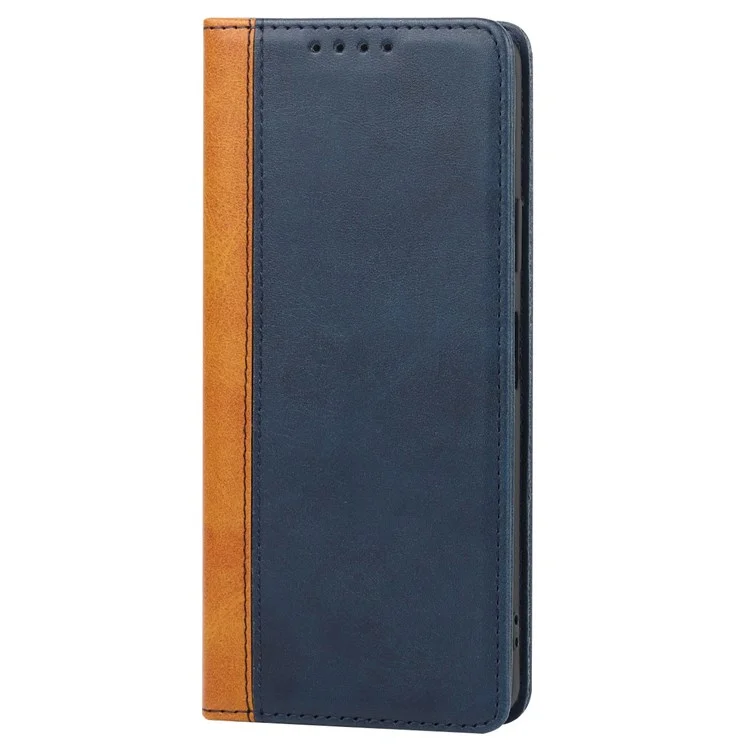 Case de Billetera de Soporte Bicolor Para Sony Xperia 10 IV 5G, Cubierta de TPU Interna de la Cubierta Del Teléfono de Cuero PU - Azul / Amarillo