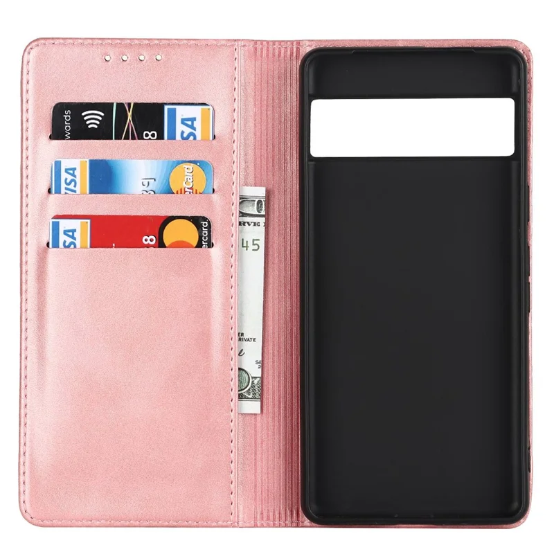 Caso de Couro PU Texturizado Para o Google Pixel 7 5G, Stand Wallet Design de Fechamento Automático Tampa do Telefone Magnético - Rosa Ouro