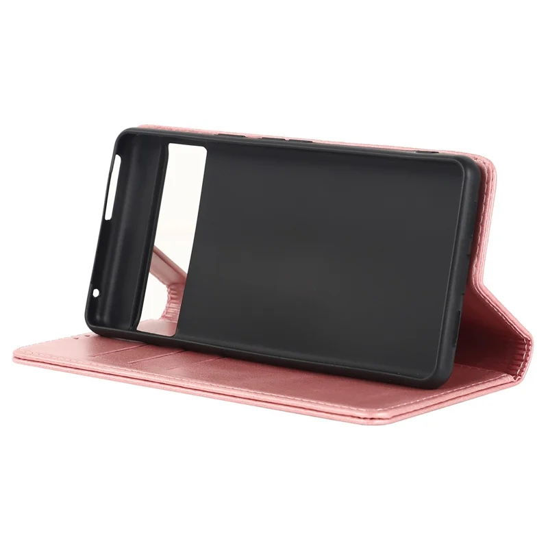 Caso de Couro PU Texturizado Para o Google Pixel 7 5G, Stand Wallet Design de Fechamento Automático Tampa do Telefone Magnético - Rosa Ouro