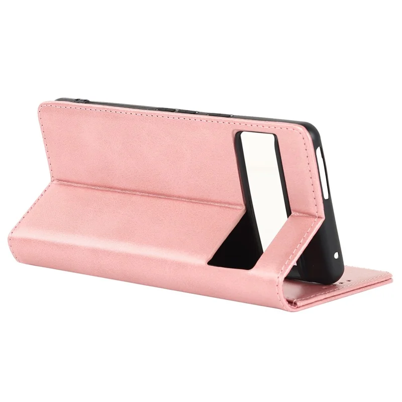 Caso de Couro PU Texturizado Para o Google Pixel 7 5G, Stand Wallet Design de Fechamento Automático Tampa do Telefone Magnético - Rosa Ouro