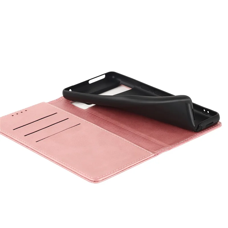Caso de Couro PU Texturizado Para o Google Pixel 7 5G, Stand Wallet Design de Fechamento Automático Tampa do Telefone Magnético - Rosa Ouro