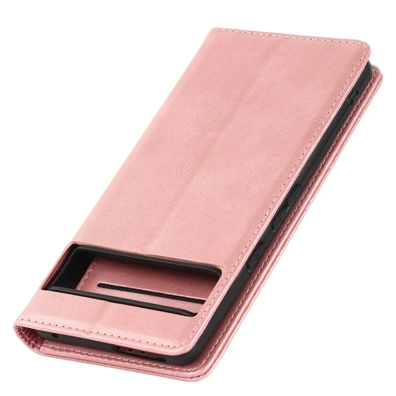 Caso de Couro PU Texturizado Para o Google Pixel 7 5G, Stand Wallet Design de Fechamento Automático Tampa do Telefone Magnético - Rosa Ouro