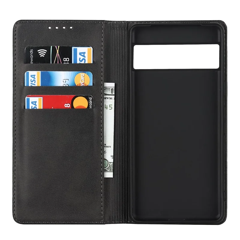 Textured PU Leather Case for Google Pixel 7 5G, Stand Wallet Design Auto Closing Magnetic Phone Cover - Black